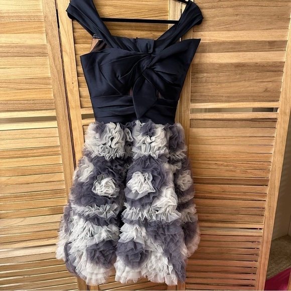 Marchesa Notte Navy Blue Off Shoulder Mikado Mini Cocktail Dress size XS - Picture 4 of 9